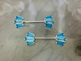 Pair of 14G Sparkling Blue Gem Fan Nipple Barbell. Nipple Piercing. Nipple Jewelry. Nipple Rings